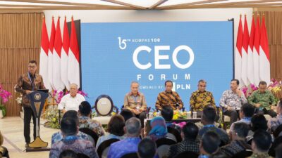Mewakili ratusan CEO Perusahaan se-Indonesia, Direktur Utama PLN Darmawan Prasodjo menyampaikan laporan bertema "Kilas Capaian & Dukungan Program Berkelanjutan" dalam agenda Kompas100 CEO di IKN. Dok PLN